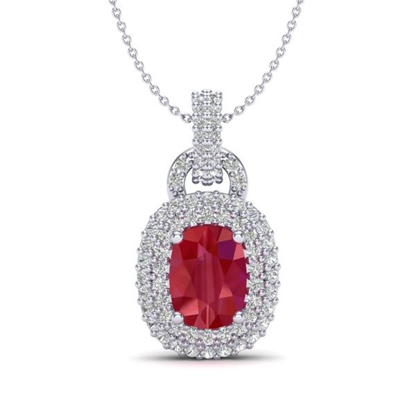 2.50 ctw Ruby & Micro Pave VS/SI Diamond Necklace 14k White Gold - REF-52F8M