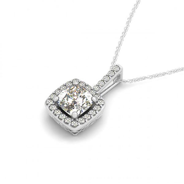 1 ctw Cushion Cut Certified VS/SI Diamond Halo Necklace 14k White Gold - REF-180K2Y