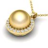Image 1 : 0.25 ctw Micro Pave Diamond & Golden Pearl Necklace 18k Yellow Gold - REF-30X8A