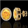 Image 2 : 5.50 ctw Citrine & Micro VS/SI Diamond Halo Earrings 18k Yellow Gold - REF-49W2H