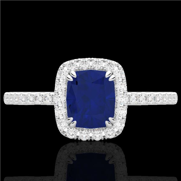 1.25 ctw Sapphire & Micro Pave VS/SI Diamond Ring 10k White Gold - REF-30G8W