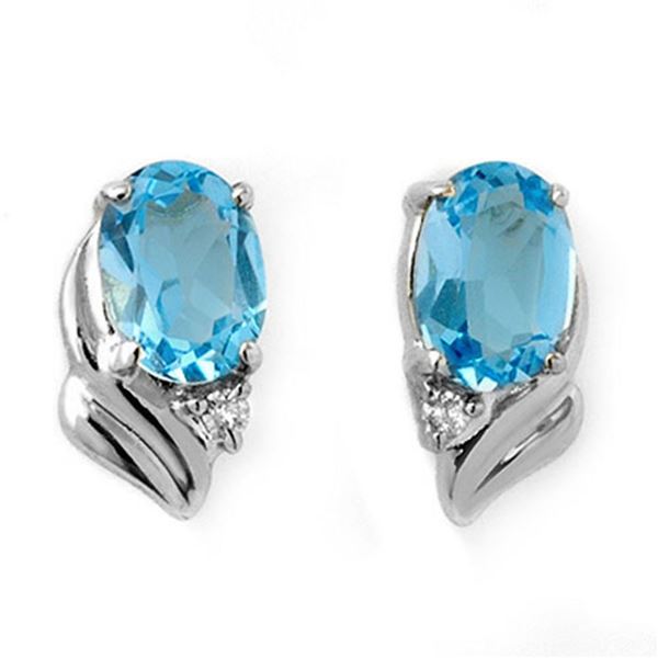 1.23 ctw Blue Topaz & Diamond Earrings 18k White Gold - REF-14G6W