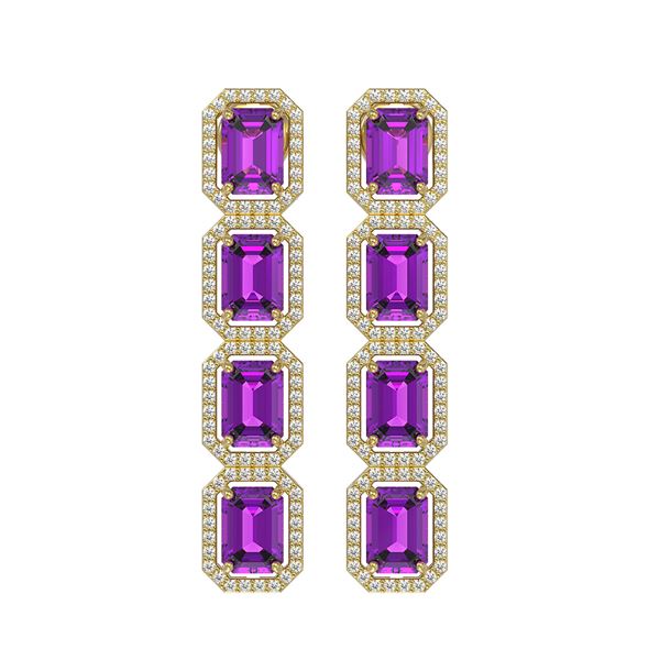 10.73 ctw Amethyst & Diamond Micro Pave Halo Earrings 10k Yellow Gold - REF-147R3K