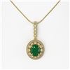 Image 2 : 4.67 ctw Certified Emerald & Diamond Victorian Necklace 14K Yellow Gold - REF-139G8W