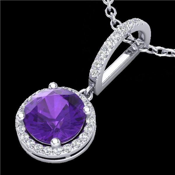 2 ctw Amethyst & Micro Pave VS/SI Diamond Necklace 18k White Gold - REF-42W4H