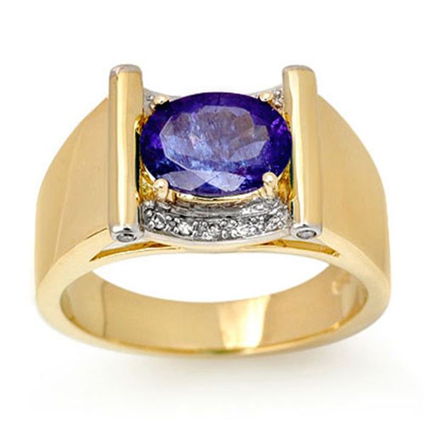 2.18 ctw Tanzanite & Diamond Men's Ring 10k Yellow Gold - REF-53N5F
