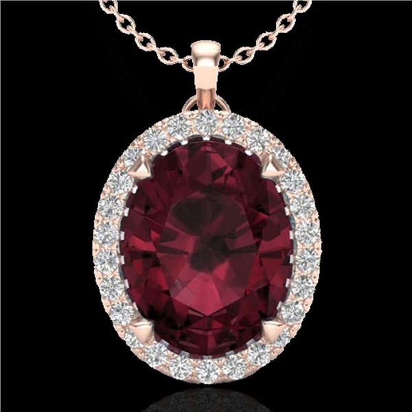 2.75 ctw Garnet & Micro VS/SI Diamond Halo Necklace 14k Rose Gold - REF-28A9N