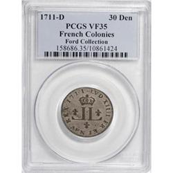 1711-D 30DEN French Colonies 30 Deniers VF35 PCGS