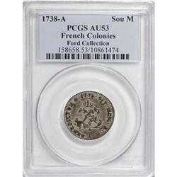 1738-A SOU M French Colonies Sou Marque AU53 PCGS