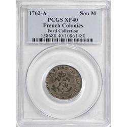 1762-A SOU M French Colonies Sou Marque XF40 PCGS