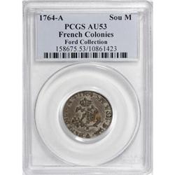 1764-A SOU M French Colonies Sou Marque AU53 PCGS