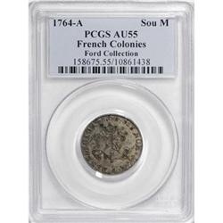 1764-A SOU M French Colonies Sou Marque AU55 PCGS