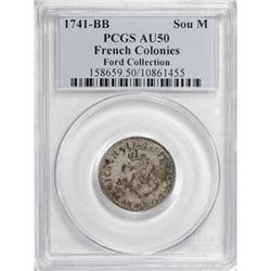 1741-BB SOU M French Colonies Sou Marque AU50 PCGS
