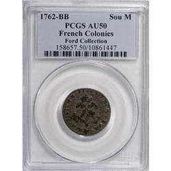 1762-BB SOU M French Colonies Sou Marque AU50 PCGS