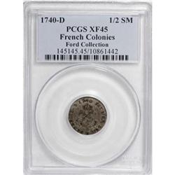 1740-D 1/2 SOU M French Colonies Half Sou Marque XF45