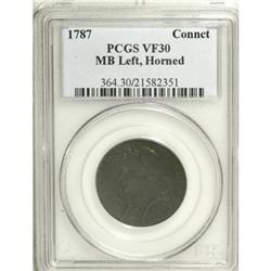 1787 COPPER Connecticut Copper, Horned Bust VF30 PCGS