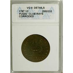 1787 1C Fugio Cent, Club Rays, Concave Ends VG8 ANACS