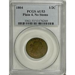 1804 1/2 C Plain 4, No Stems AU53 PCGS