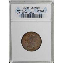 1806 1/2 C Small 6, No Stems AU58 ANACS