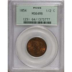 1854 1/2 C Red and Brown MS64 PCGS