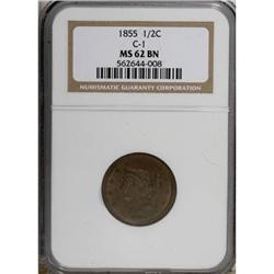 1855 1/2 C Brown MS62 NGC