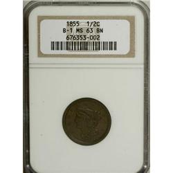 1855 1/2 C Brown MS63 NGC