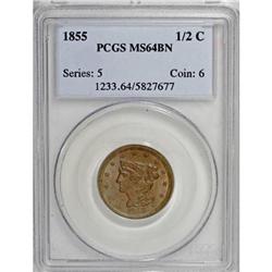 1855 1/2 C Brown MS64 PCGS