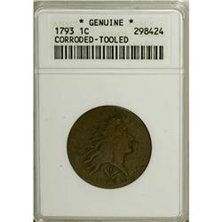 1793 1C Wreath Cent--Vine and Bars-- VG10 ANACS