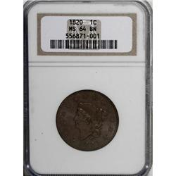 1820 1C Large Date Brown MS64 NGC
