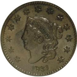 1831 1C Medium Letters AU58 PCGS