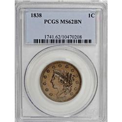 1838 1C Brown MS62 PCGS
