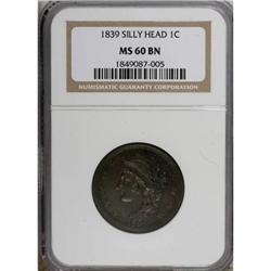 1839 1C Silly Head Brown MS60 NGC