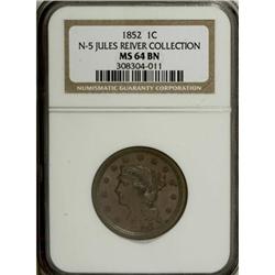 1852 1C Brown MS64 NGC