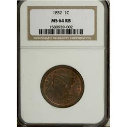 1852 1C Red and Brown MS64 NGC