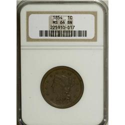 1854 1C Brown MS64 NGC