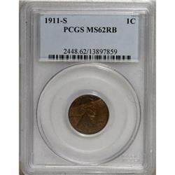 1911-S 1C Red and Brown MS62 PCGS