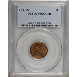 1911-S 1C Red and Brown MS63 PCGS