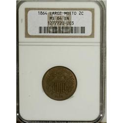 1864 2C Large Motto Brown MS64 NGC