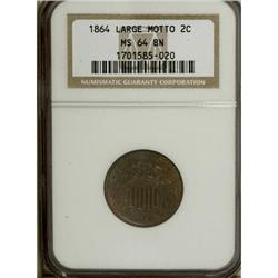 1864 2C Large Motto Brown MS64 NGC