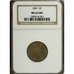1867 2C Brown MS63 NGC