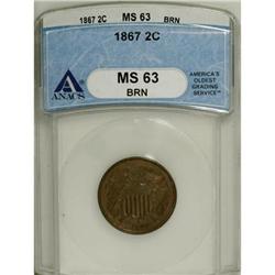 1867 2C Brown MS63 ANACS
