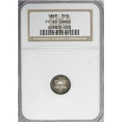 1868 3CS Cameo PR65 NGC
