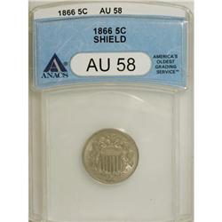 1866 5C Rays AU58 ANACS