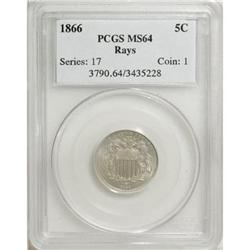 1866 5C Rays MS64 PCGS