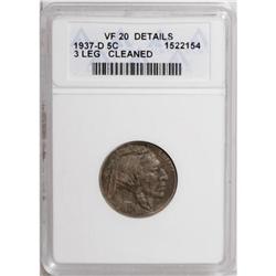1937-D 5C Three-Legged VF20 ANACS