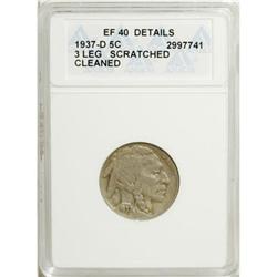 1937-D 5C Three-Legged XF40 ANACS