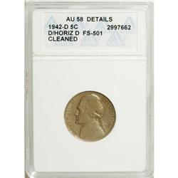 1942-D 5C D Over Horizontal D AU58 ANACS