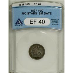 1837 10C No Stars, Small Date XF40 ANACS