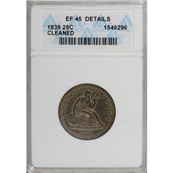 1839 25C No Drapery XF45 ANACS