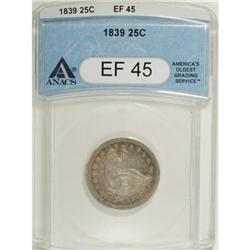 1839 25C No Drapery XF45 ANACS